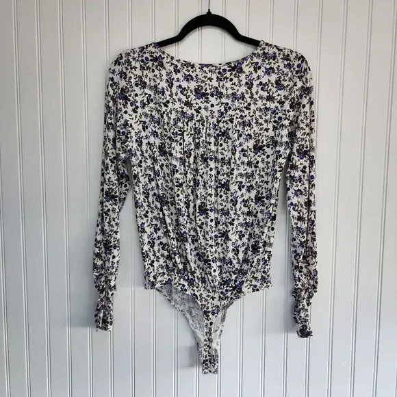 FREE PEOPLE Intimately 'Kaya' Ivory Floral Print Cutout Long Sleeve Bodysuit XS - Picture 7 of 11